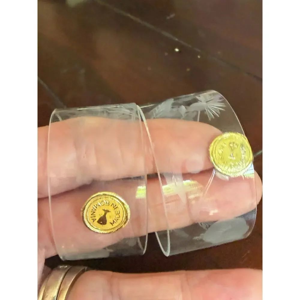 Floral etched glass napkin rings set of 10